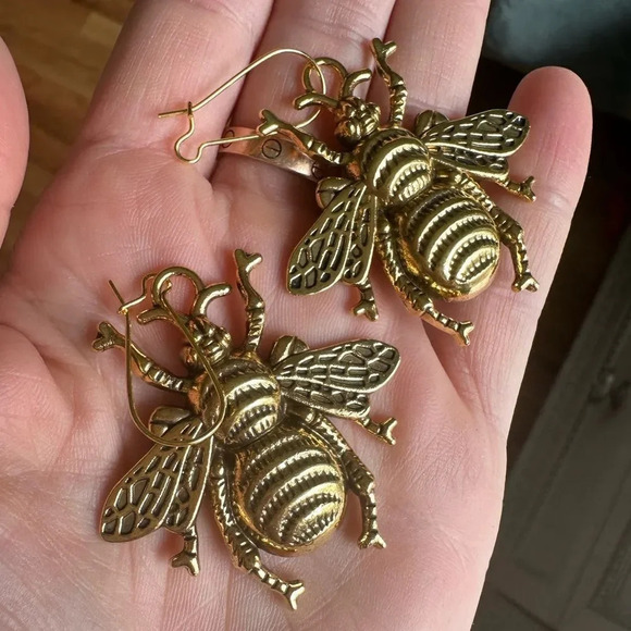 Anthropologie Queen Bee Lucky Gold Earrings - Picture 9 of 17